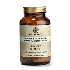 MUSCLE SUPPORT D3, Carnitine, Creatine, Leucine 500mg 60 Vegan Capsules | Biotonics
