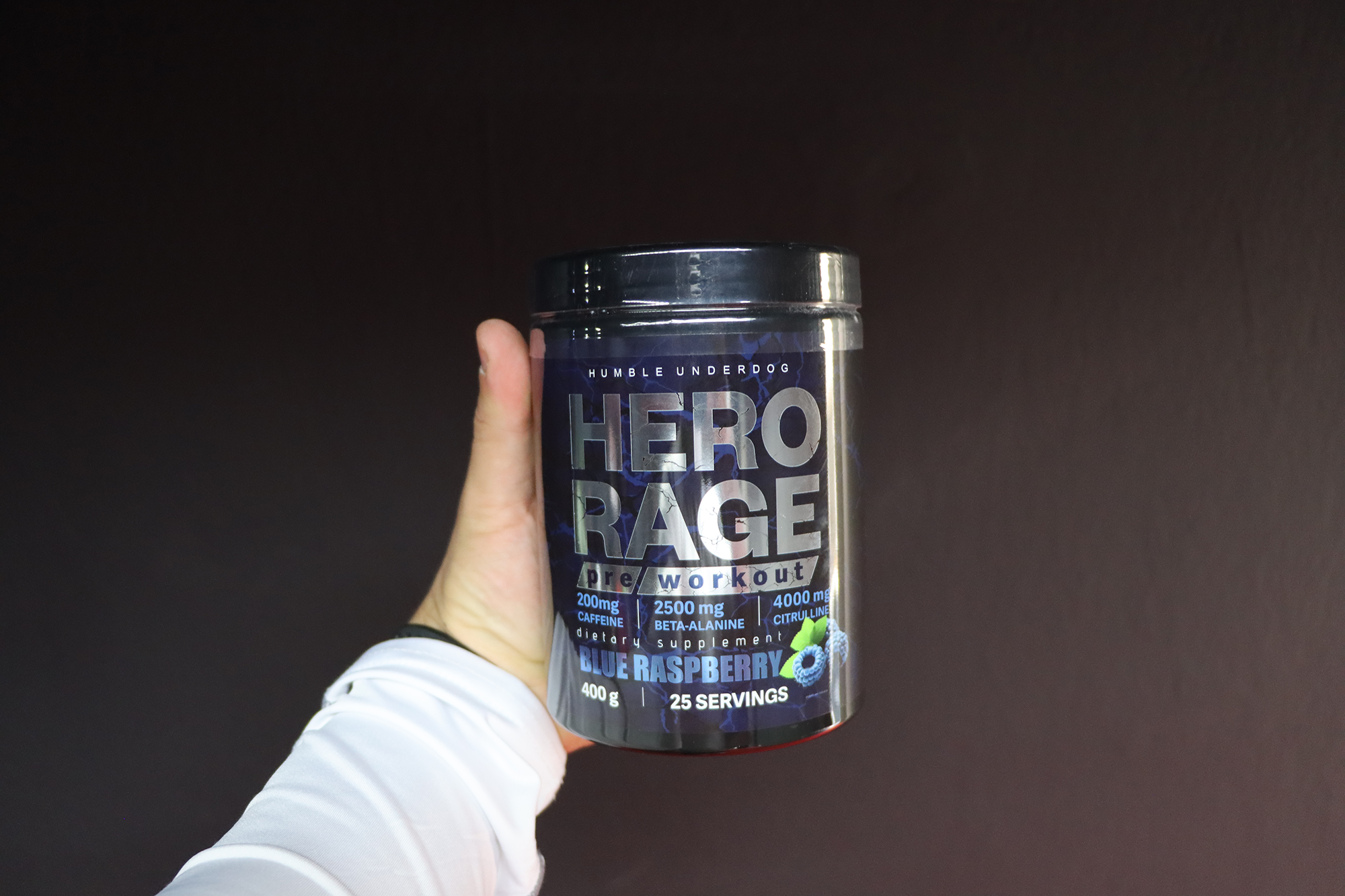 Pre Workout HERO RAGE 400g - 25 Μερίδες | Γεύση Μπλε Βατόμουρο